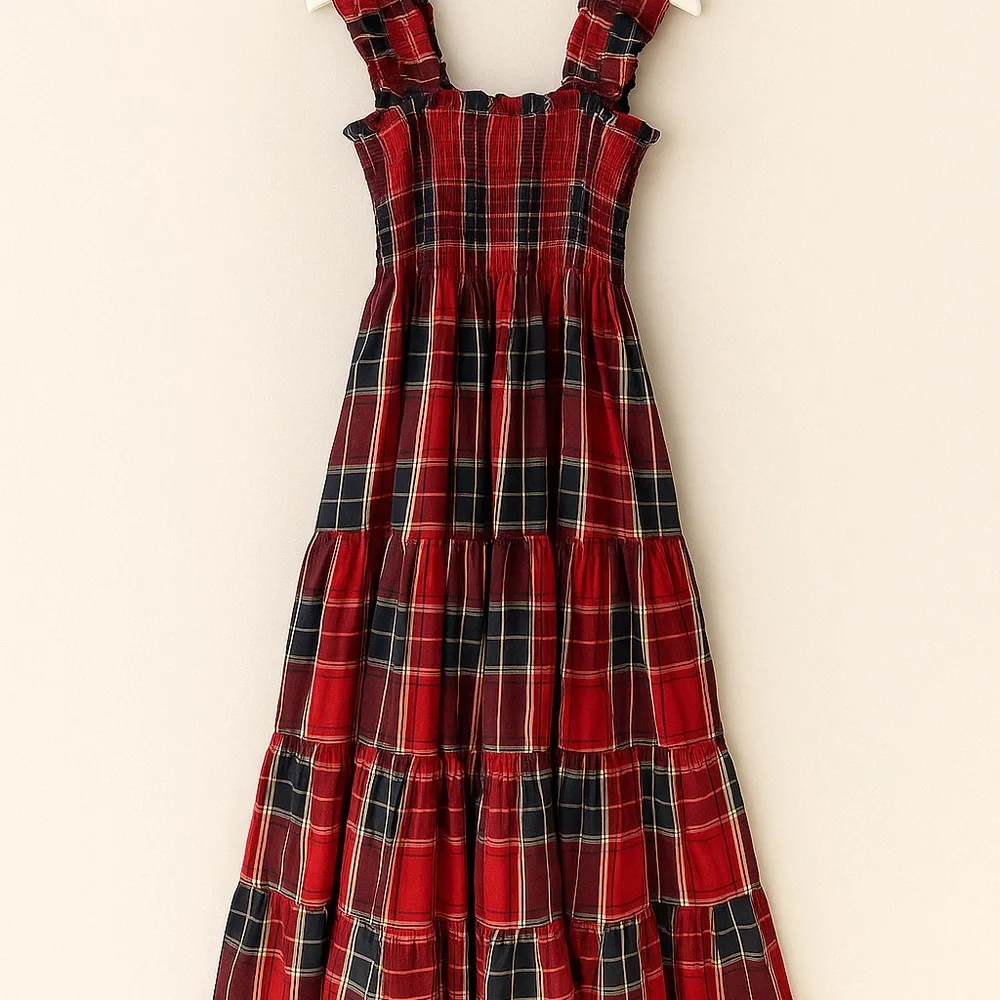 Hill House Red and Black Plaid Midi Dress - Picture 1 of 2
